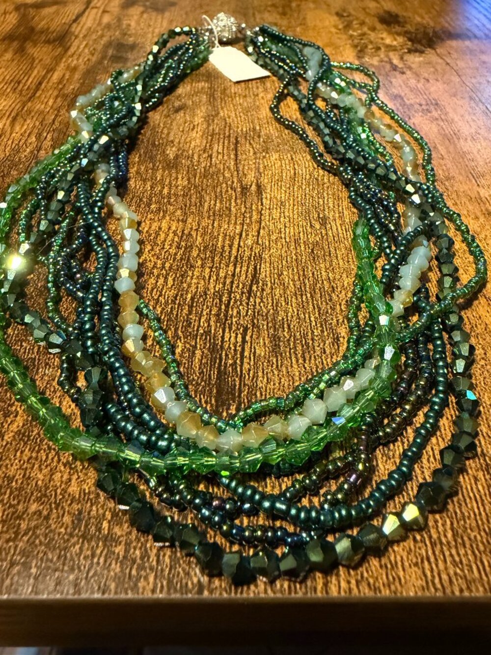 🌲 Emerald Forest Multi-Strand Seed Bead Necklace: Sparkle Magnetic Clasp